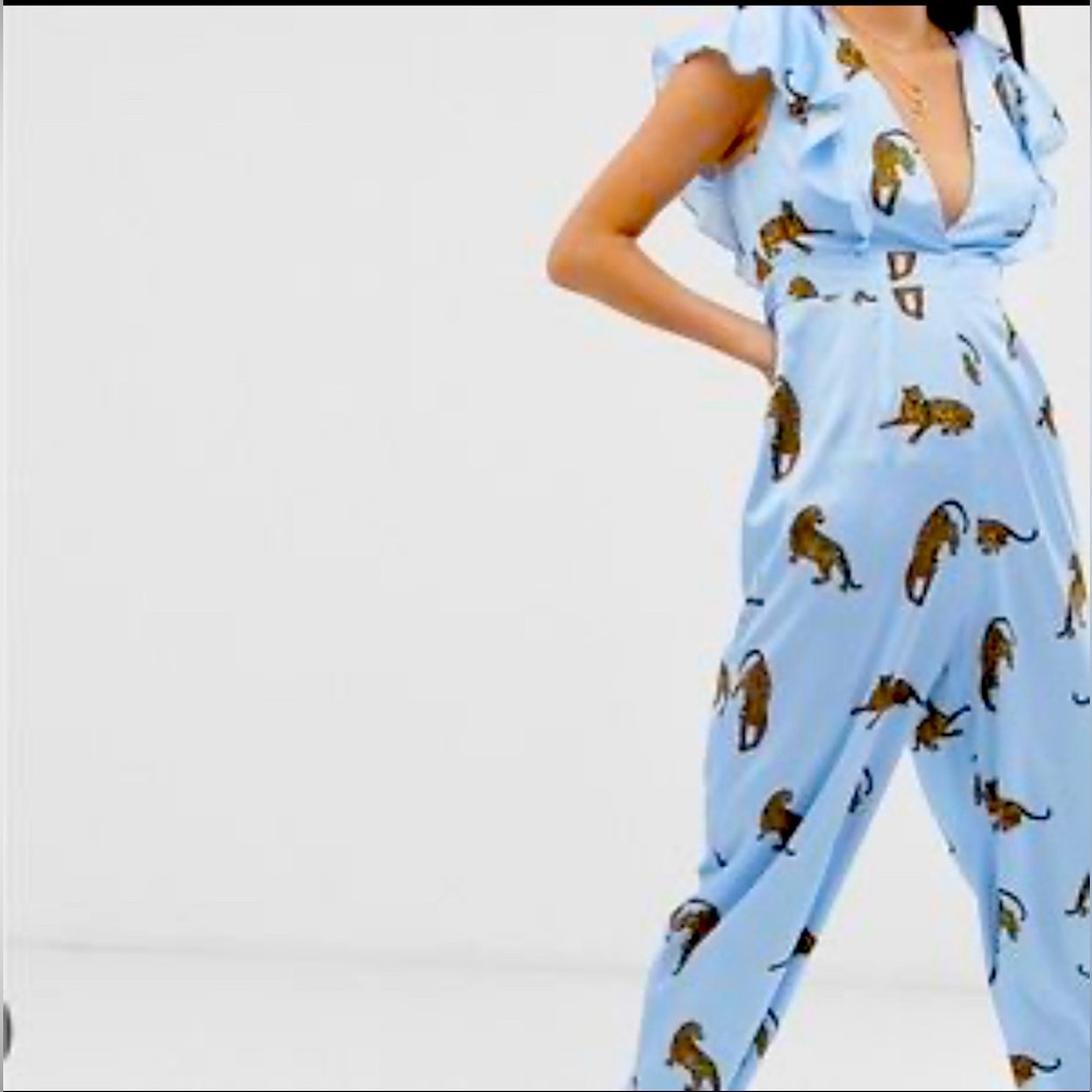 ASOS Light Blue Leopard Print Jumpsuit